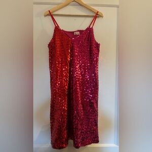 Red and Pink Sequin Mini Dress
